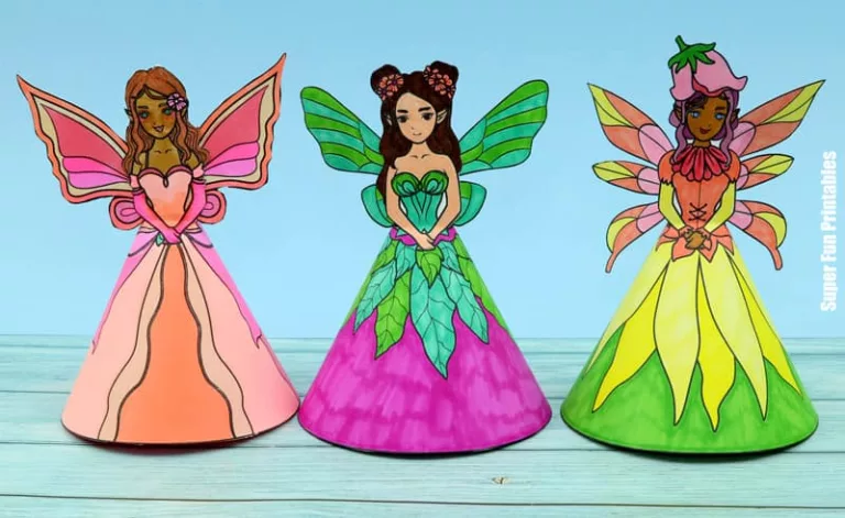 Printable fairy paper dolls. Four beautiful dolls to print, colour and play