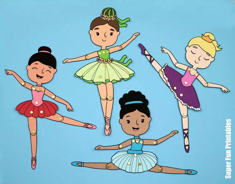 Ballerina paper dolls printable craft for kids with movable joints. Pose your ballerina to look just like a real dancer