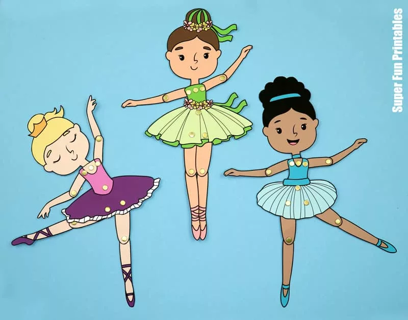 Ballerina paper dolls printable craft for kids with movable joints. Pose your ballerina to look just like a real dancer