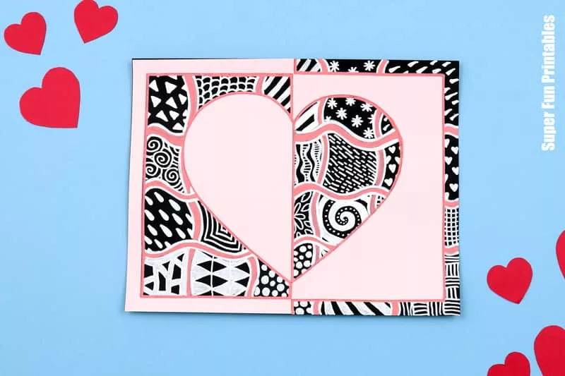 Valentines Heart Art project - create positive negative doodle heart art