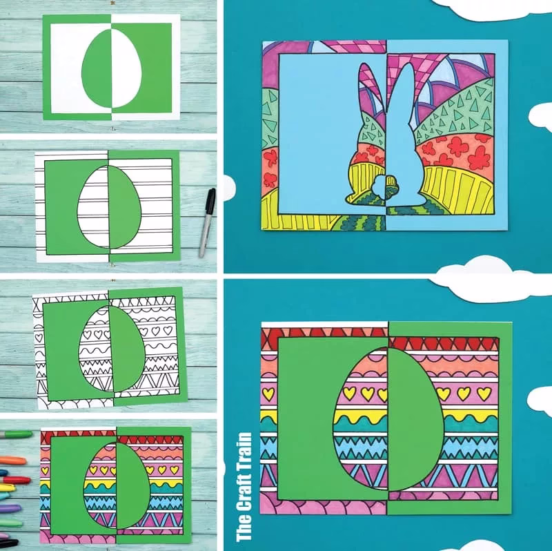 Easter Positive Negative Art with two printable designs to choose from—an egg and a bunny