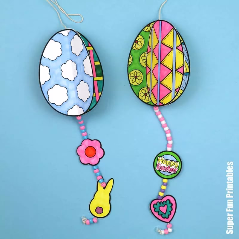 Spinning egg easter decoration with pattern art option. A fun printable Easter craft for kids.