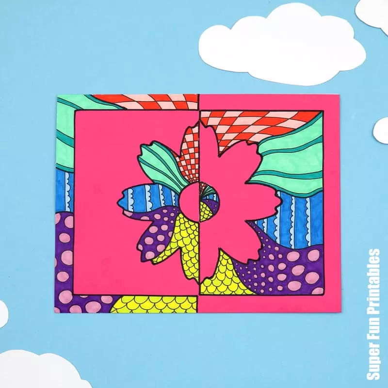 Cosmos flower positive negative art project for kids, teens and adults