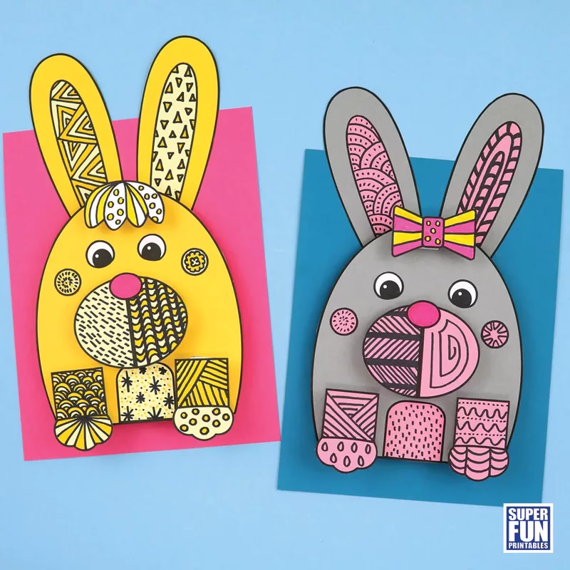 3D Easter Bunny Doodle Art printable template included in bundle