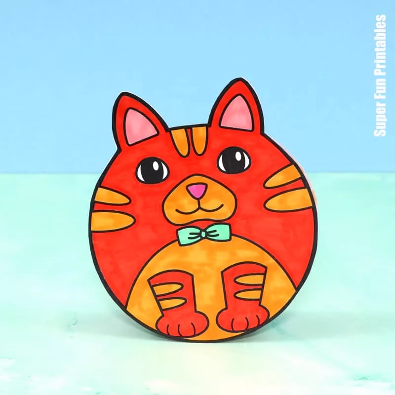 Rocking cat papercraft for kids. Make four cute cats that rock from side to side