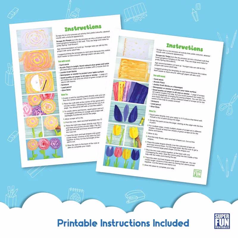 Scrape painted flowers instructions and photographs