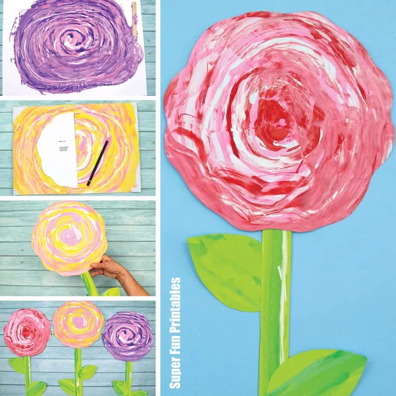 Scrape art roses Spring flower craft for kids