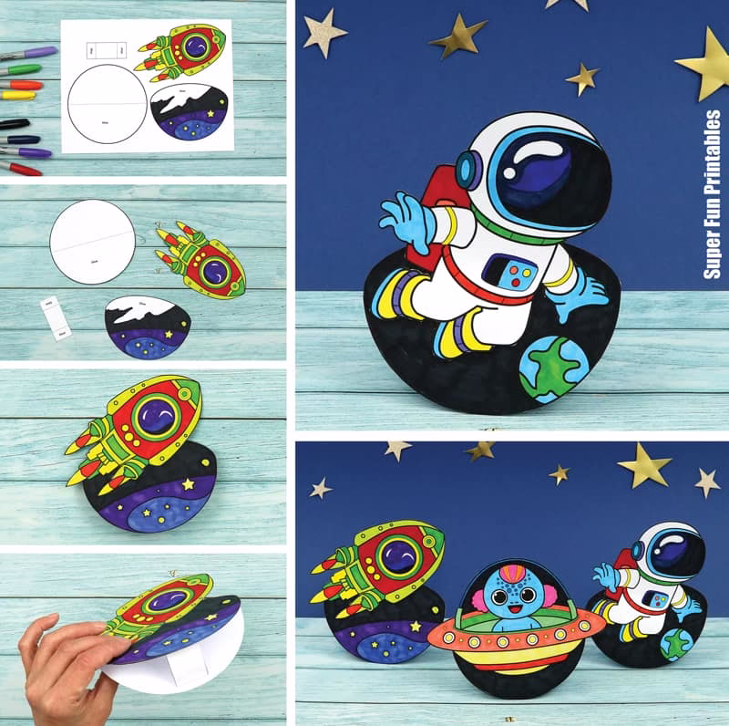 Space rocker paper craft for kids to make with printable template