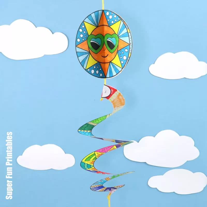 Sun Spinner paper craft for kids. Make a pattern art sun athat spins in the breeze