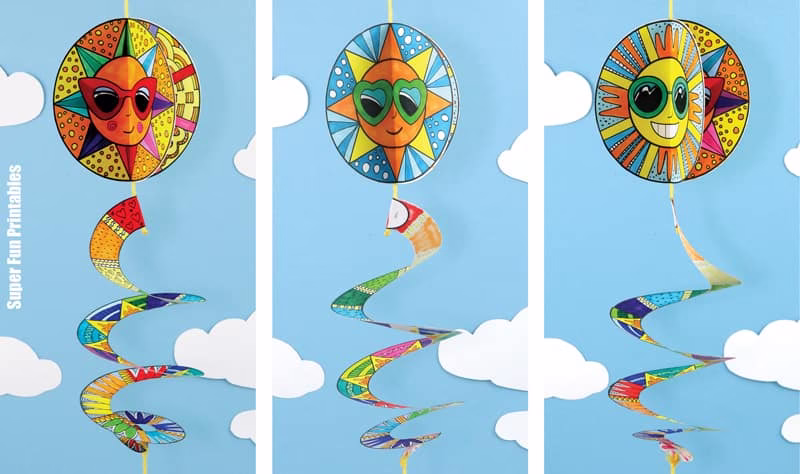 Sun Spinner paper craft for kids. Make a pattern art sun athat spins in the breeze