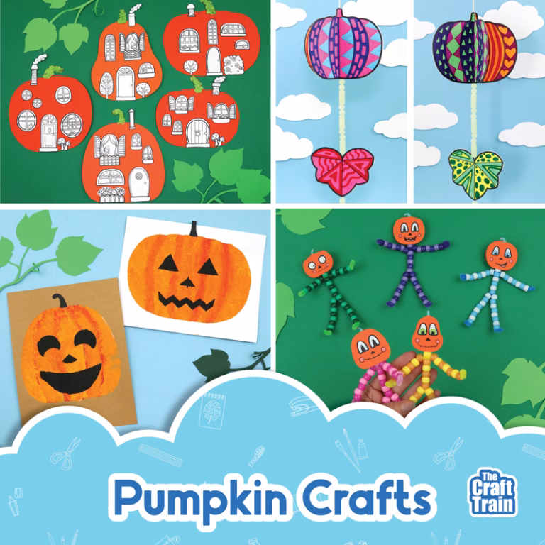 Kids' pumpkin craft bundle with four printable pumpkin projects for kids aged 6-12