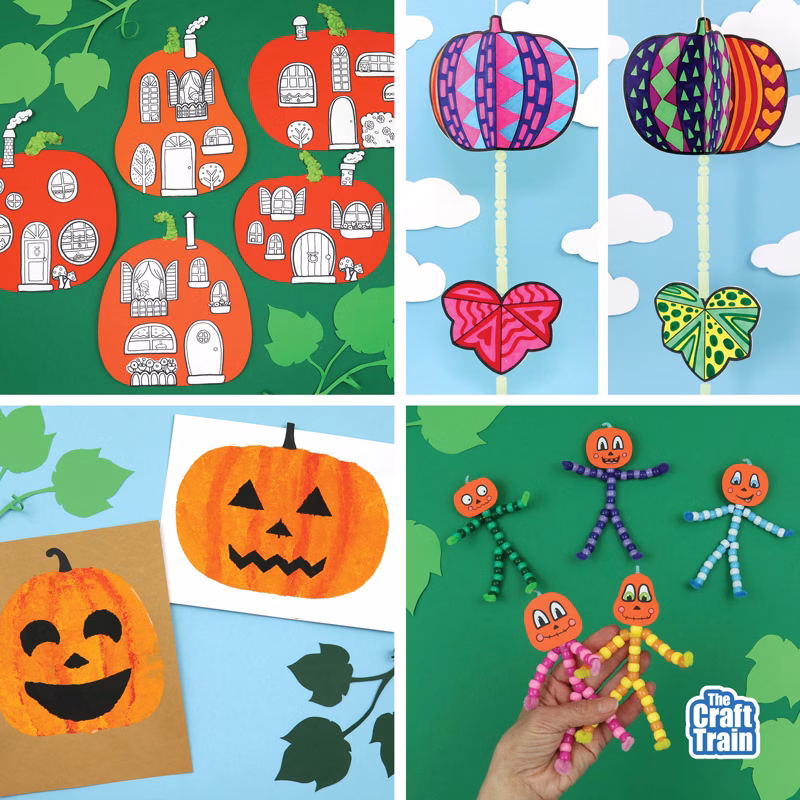 Kids' pumpkin craft bundle with four fun pumpkin crafts kids can make