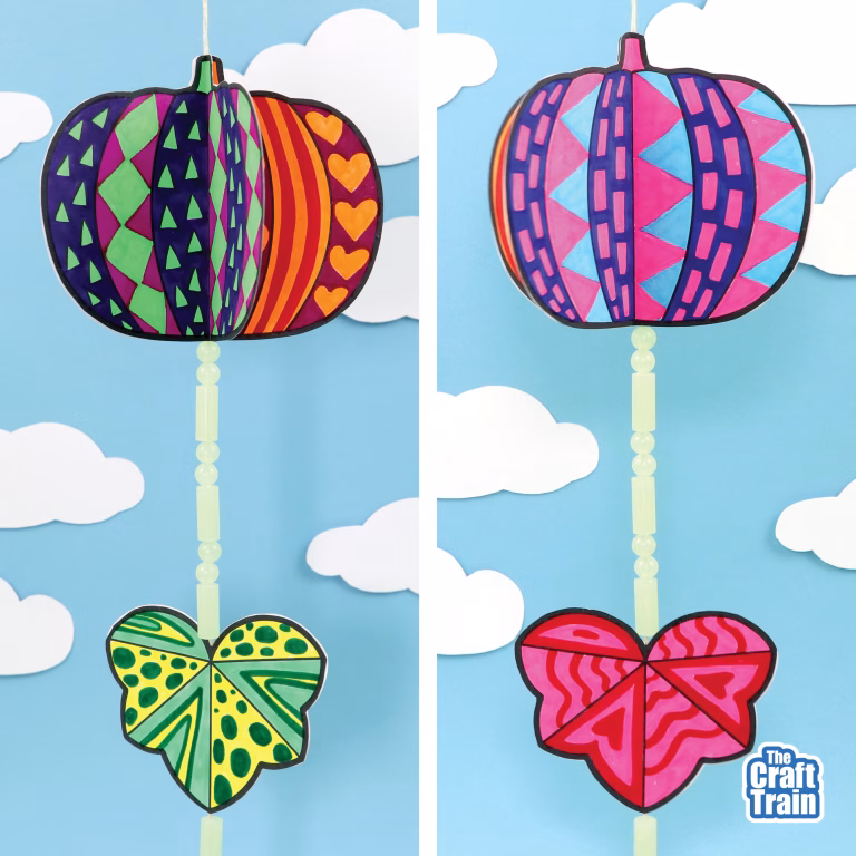 Pattern art pumpkin spinner handing decoration for Autumn, Fall, harvest season, Thanksgiving and Halloween
