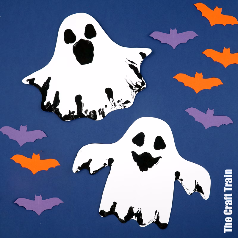 Squish Art ghost Halloween printable art activity for kids