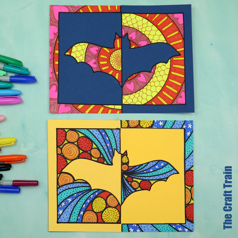 Bat positive negative pattern art steps