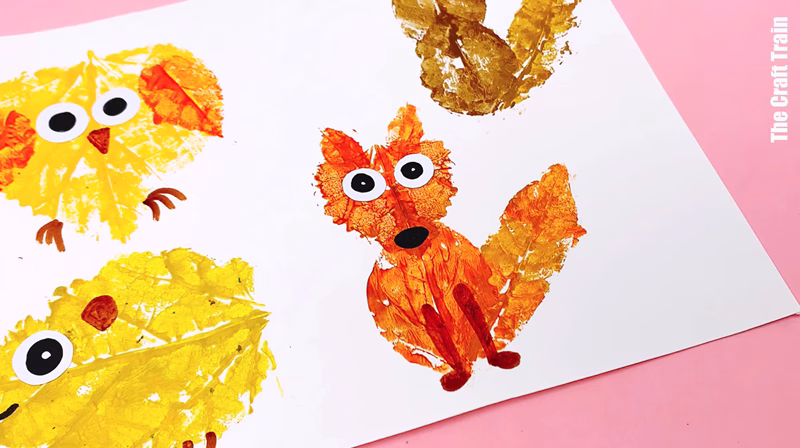 Leaf printing animal art activity steps