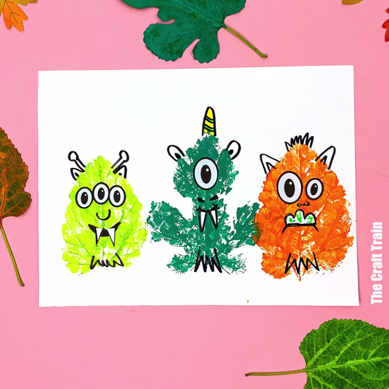 Leaf print monster art idea
