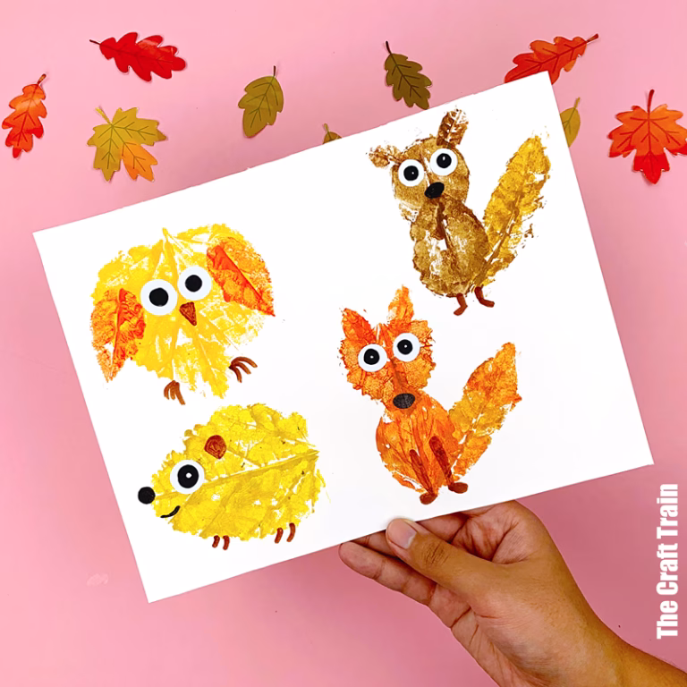 woodland animal leaf prints for kids