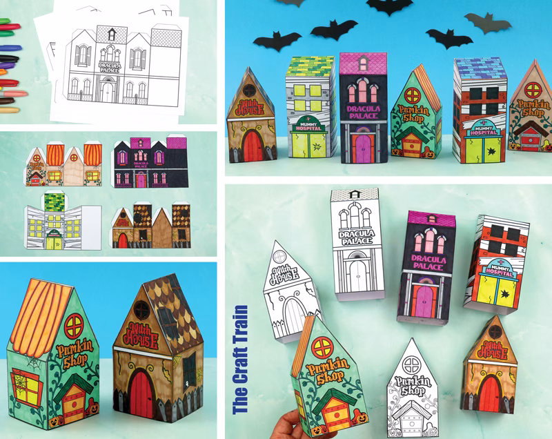 Halloween paper village set
