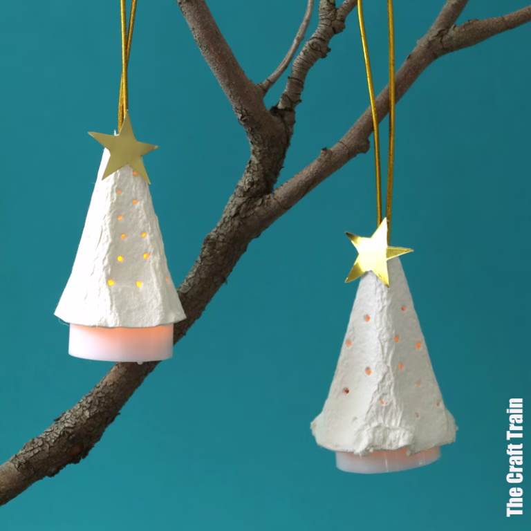 egg carton Christmas tree ornament with LED candle and gold star