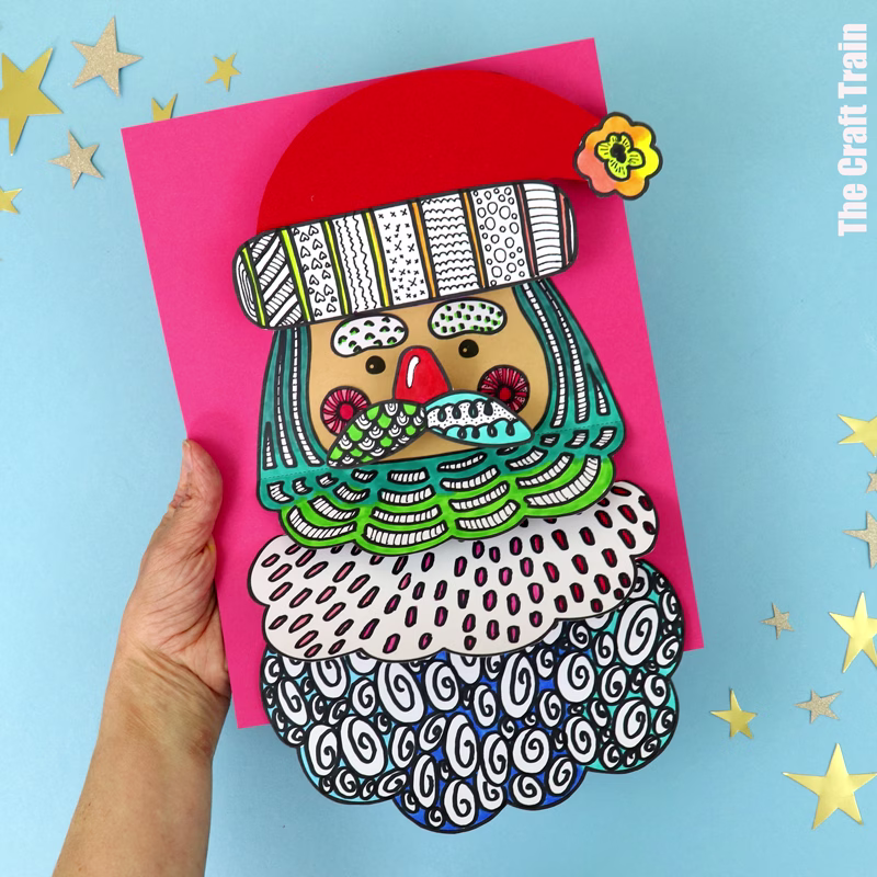 3D pattern art Santa activity for kids