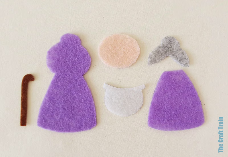 Grandma character shapes from Red Riding Hood sewing craft.