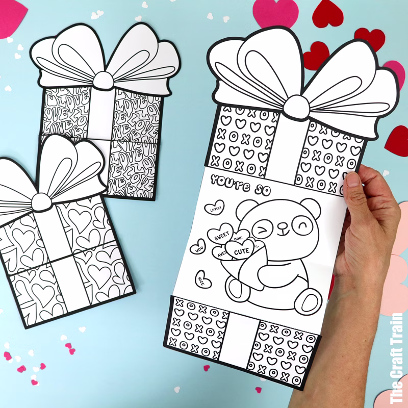 Valentine's Day present surprise card with printable template panda graphic