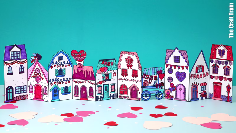 Freestanding printable valentines paper village craft