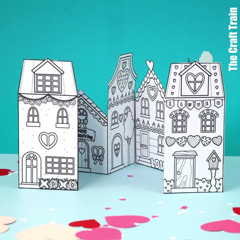 Freestanding printable valentines paper village craft