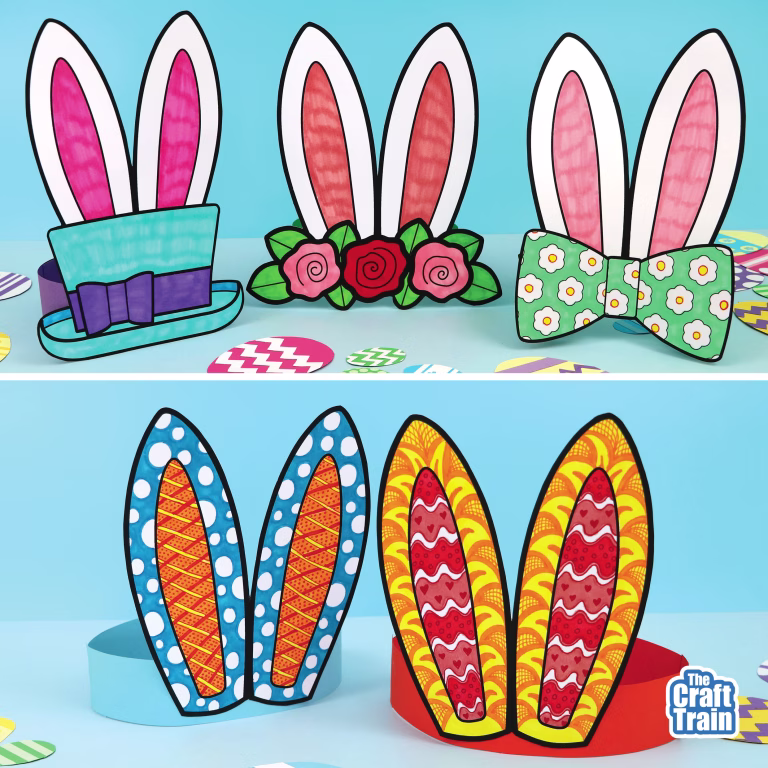 Printable bunny ears in four assorted designs for kids to make for Easter