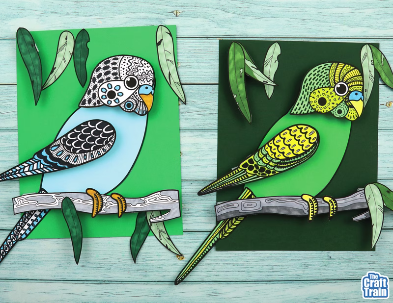 Pattern art budgie 3D art activity for kids