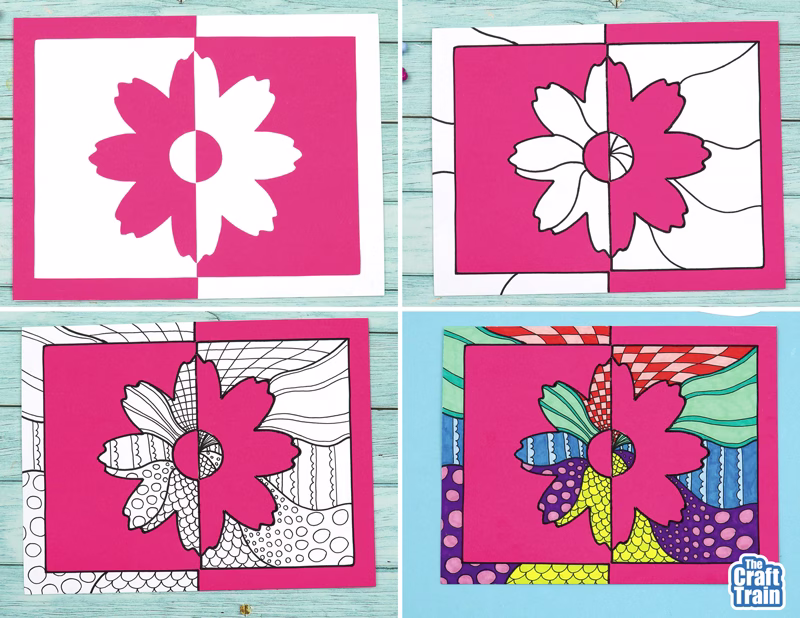 Pattern art flower positive negative art idea for kids