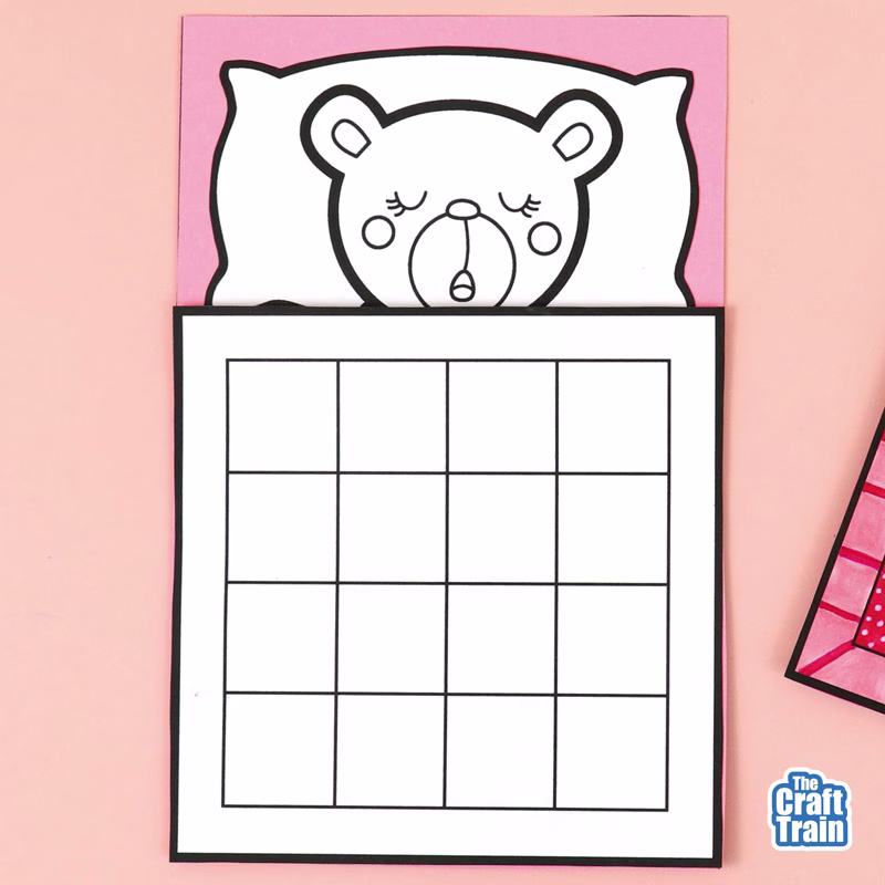Bear in bed quilt grid