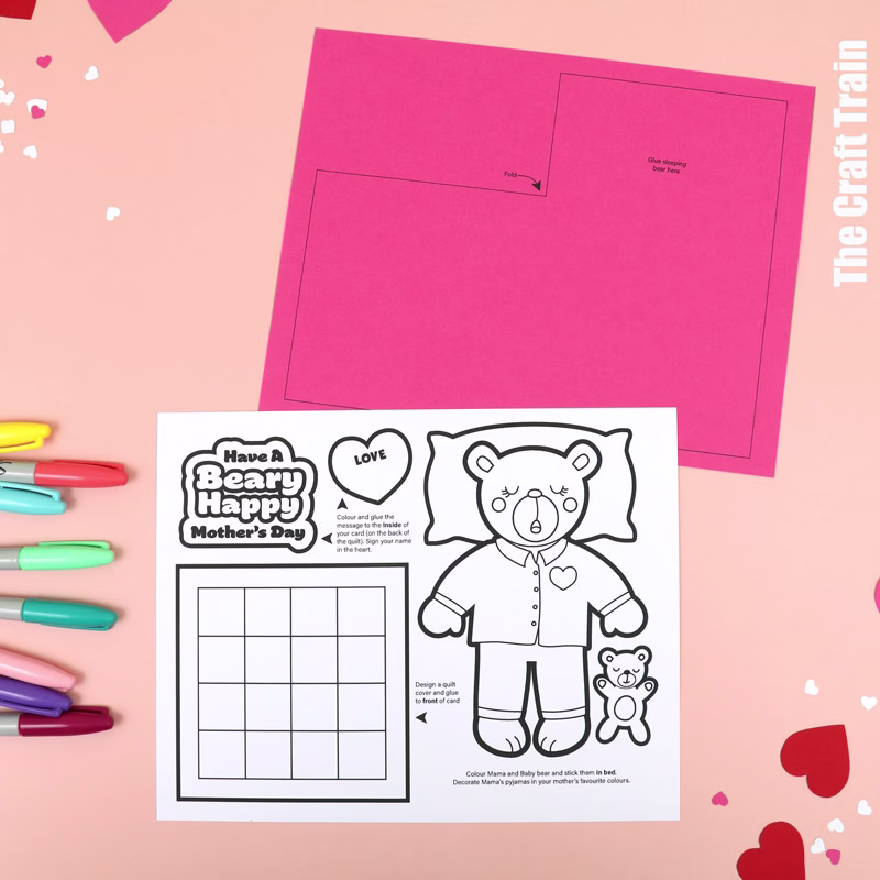 Bear in bed Mother's Day card steps 1