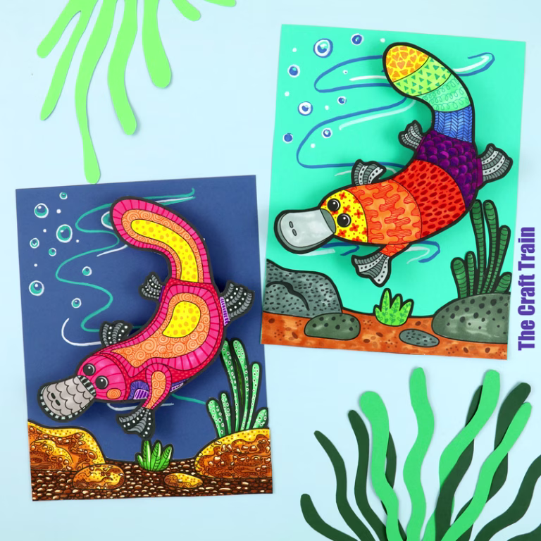Platypus Pattern art project for kids on blue background