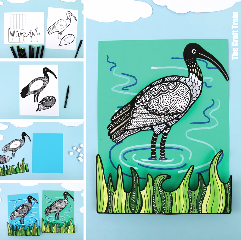 3D Pattern Art White Ibis with printable template
