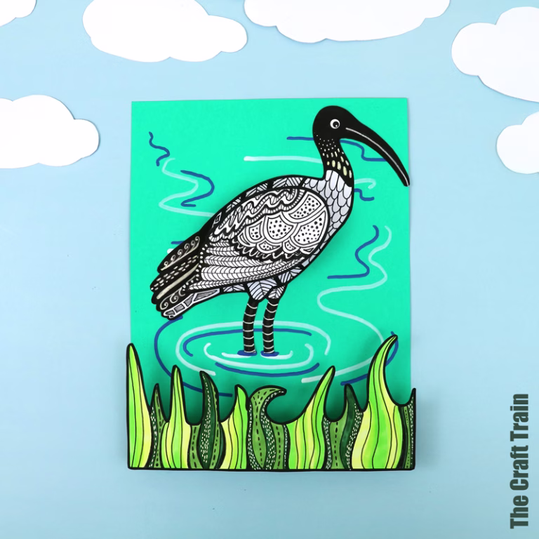 3D Pattern Art White Ibis with printable template