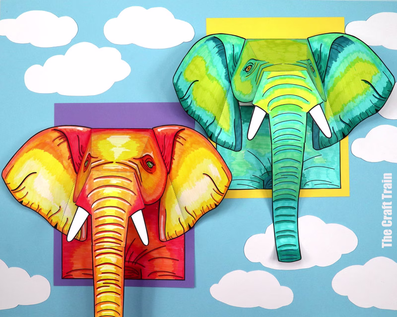 3D Elelphant Portrait craft based on a realistic African elephant