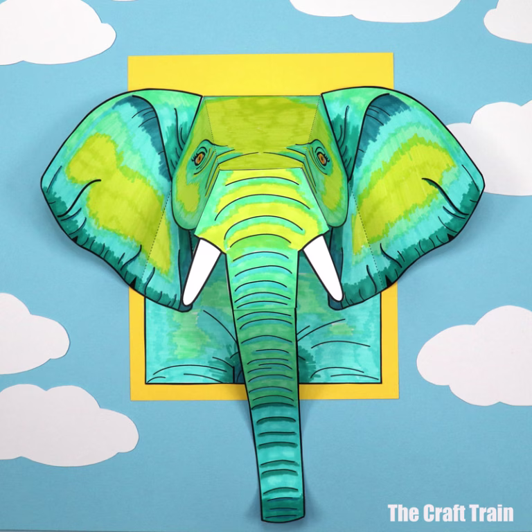 3D Elephant Portrait craft for kids with printable template