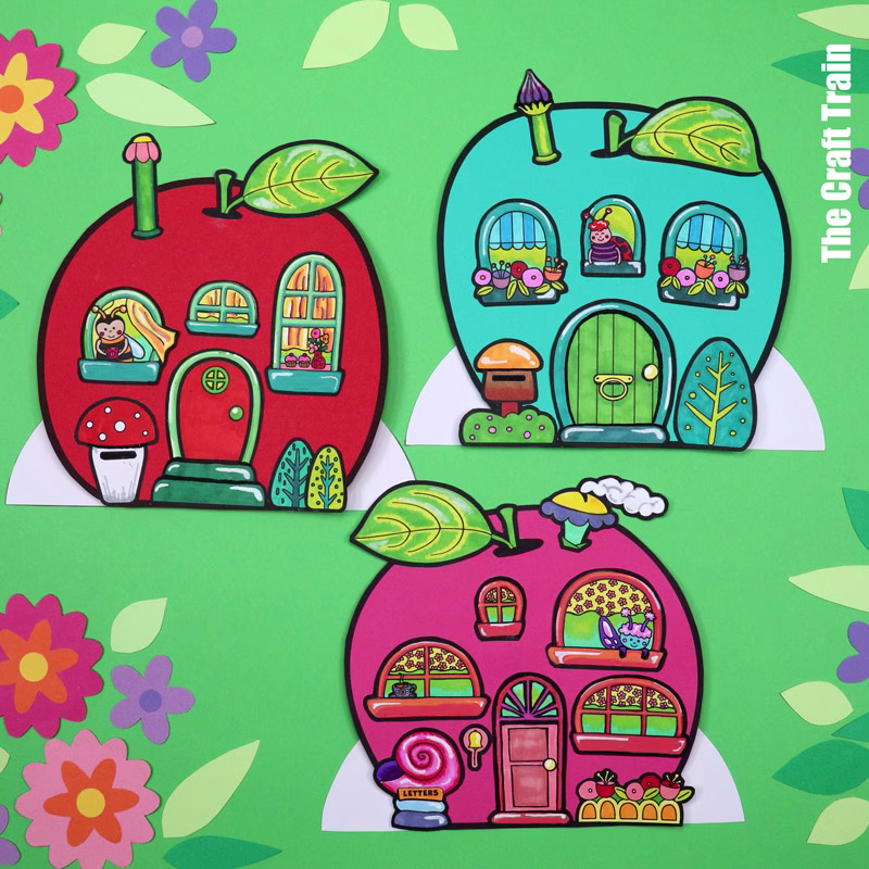 Apple house papercraft for kdis with mix-and-match doors windows and accessories