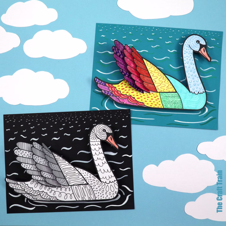 3D Pattern Art Swan printable doodle art project for kids